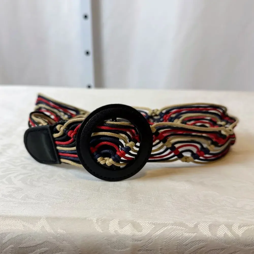 Boho Woven Rope‎ Macrame Belt Multicolor Adjustable Nautical Circle Buckle L